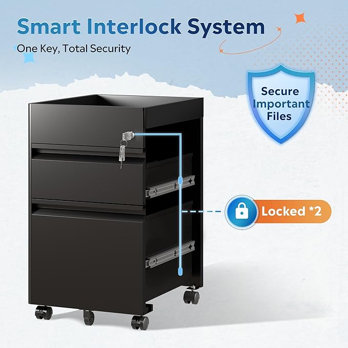 DEVAISE 2 Drawer File Cabinet with Fence, Metal Mobile Filing Cabinet Under Desk, Home Office Furniture fits Legal/A4/Letter Size, 17.7" D x 15.4" W x 25" H, Black