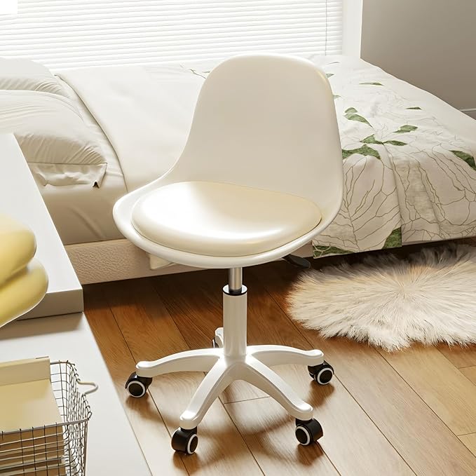 Small Desk Chair Cute Armless Task Vanity Chair with Soft Padded Cushion, Plastic Height Adjustable Home Office Chairs for Teens Girls