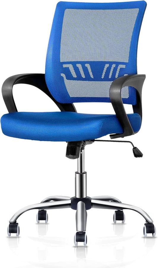 MoNiBloom Mesh Office Chair, Mid Back Computer Chair with Ergonomic Design Rolling Swivel Chair with Lumbar Support, 250 lbs Capacity, Sapphire