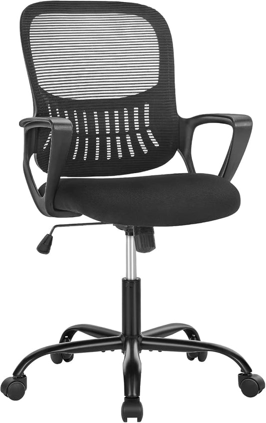 SMUG Office Computer Desk Chair, Ergonomic Mid-Back Mesh Rolling Work Swivel Task Chairs with Wheels, Comfortable Lumbar Support, Comfy Arms for Home, Bedroom, Study, Dorm, Student, Adults