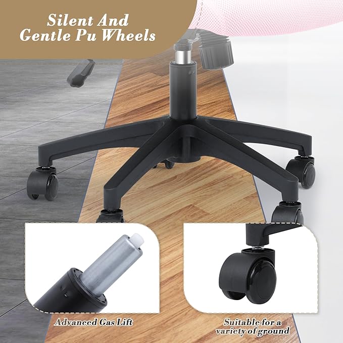 Athena Collection Computer Office Chair Set of 2, Ergonomic Desk Chair with Rolling Wheels, Mesh Back Support and Height Adjustable, Small and Comfy for Home Office, Study, Pink