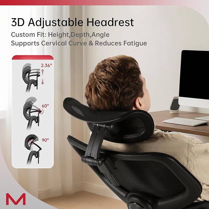 Ergonomic Office Chair with Footrest, Office Chairs with DTS Dynamic Lumbar Support, Desk Chairs with 4D Armrest, 136° Recline,Mesh Back Desk Chair with 3D Headrest, Adjustable Computer Chair