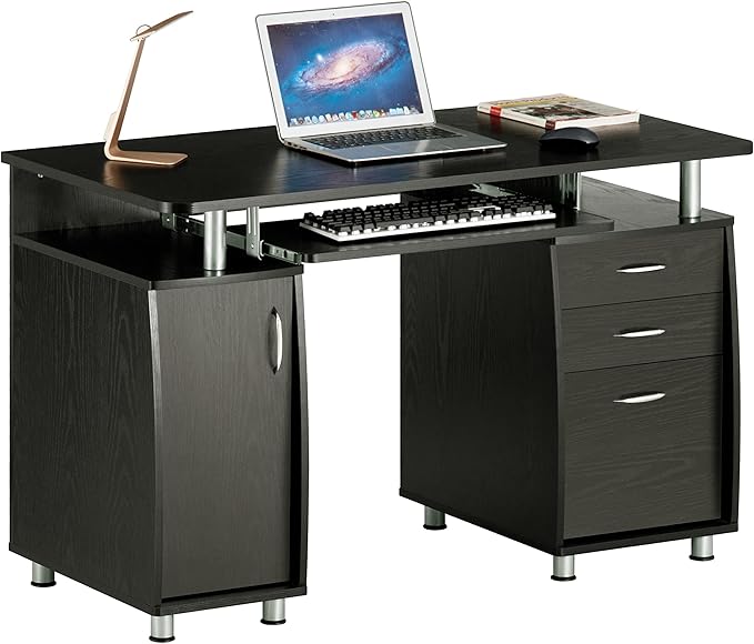 Techni Mobili 47.25" Ergonomic Computer Drawers & File Cabinet for Home Office Storage, Espresso Writing Desk