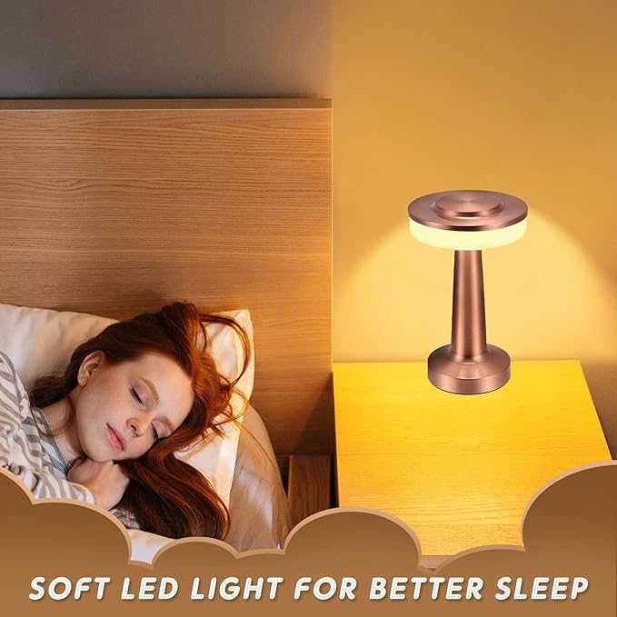 Riakrum Set of 2 LED Portable Cordless Table Lamp with Touch Sensor 3 Color Stepless Dimming Rechargeable Battery up to 15 Hours Cordless Table Light Wireless Lamp for Nursery(Rose Gold,4 Pcs)