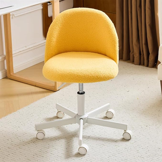 VINGLI Candy Chair Armless Cute Desk Chair,Comfy Small Office Chair with Wheels,Vanity Chair Lumbar Support,Teddy Adjustable Rolling Swivel Computer Task Chair for Home Office,Bedroom,Sunny Egg Yellow
