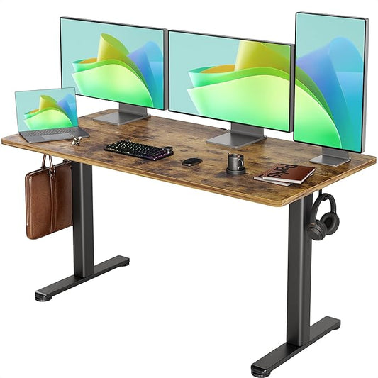 INNOVAR Electric Standing Desk, Adjustable Height Stand up Desks, 55 x 24 Inches Sit Stand up Desk for Home Office Computing, 3-Preset Memory Height Ergonomic Rising Desks, Rustic Brown