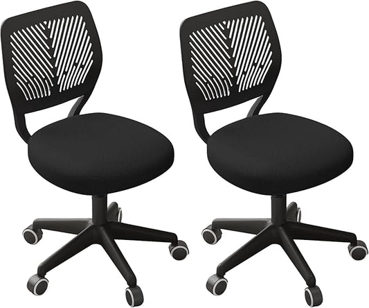 Armless Desk Chair, Height Adjustable Swivel Office Rolling Task Chairs with Soft Mesh Padded Cushion, Ergonomic Small Study Computer Chair for Girls Boys Teens (Black, 2PCS)