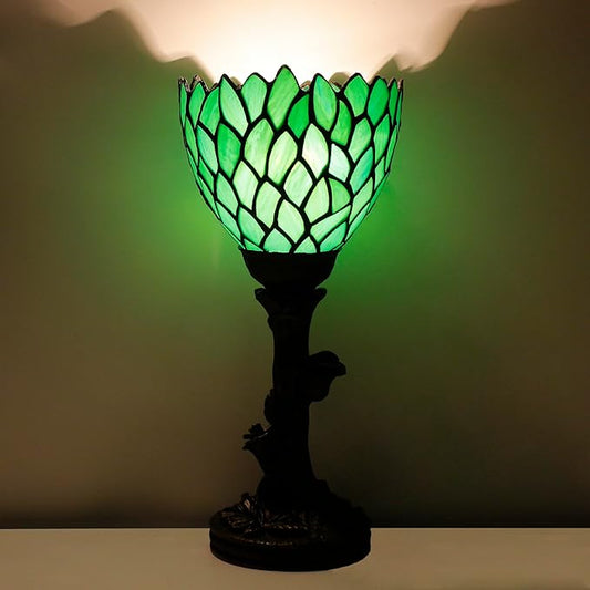 Small Tiffany Lamp Mini Stained Glass Table Lamp Green Wisteria Accent Desk Uplight W6 H13.5 Inch Bronze Resin Base