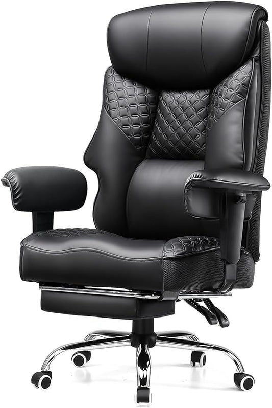 GTRACING Big and Tall Office Chair 400lbs High Back Computer Gaming Chair with Ergonomic Lumbar Support &Pocket Spring Cushion for Lower Back Pain Relief, Leather Executive Chair with Foot Rest, Black