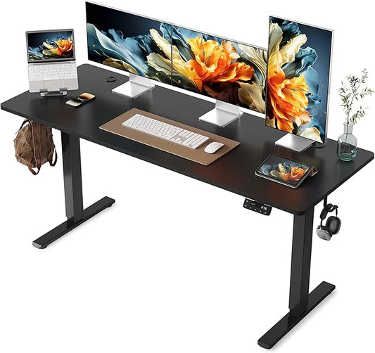 YIHAYO Electric Standing Desk, 63 x 24 Inches Stand Up Desk with Splice Board, Adjustable Height Desk, Computer Desk for Home Office, Black Frame/Black Top