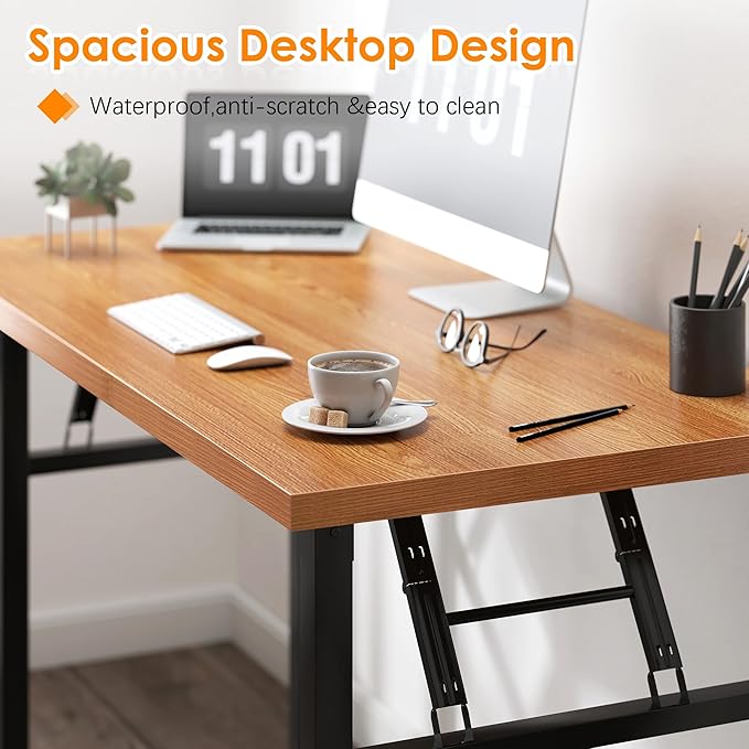 sogesfurniture Computer Desk Office Desk 39.4 inches Folding Table Laptop Desk Computer Table Workstation with BIFMA Certification No Assembly Required,Teak with Black Leg BHUS-AC5BB-100