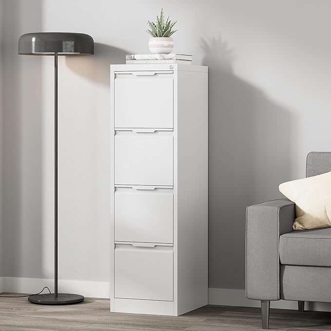 Coolsun Metal File Cabinet with Lock, 4 Drawer Filing Cabinet for Home Office, Locking Vertical Filing Cabinet for A4/F4/Lagel/Letter Assembly Required (White, 4 Drawer)