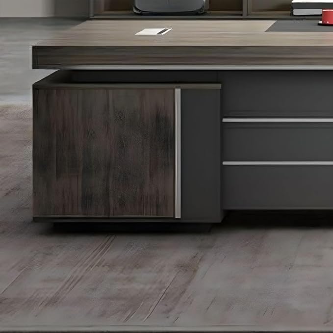 L-Shape Office Executive Desk, L-Shape Modern Executive Desk, Manufactured Wood Computer Desk, Management Working Table with Drawers and Storage (Left, 95" L x 63" W x 30" H-Double Cabinet)