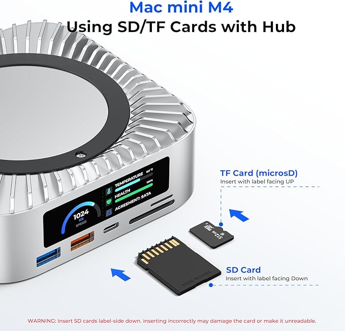 RayCue All-in-One Dock for Mac mini M4 with Smart Displays, NVMe/SATA SSD Enclosure, 4K60Hz HDMI, 10G USB-A/C, 5G USB-A*2, USB-C Charging, SD/TF, Audio – Mac mini M4 HUB &Docking Station(2024)