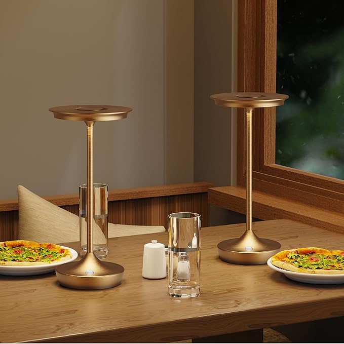 LED Rechargeable Cordless Table Lamps, Portable Outdoor Battery Operated Table Light 3 Color Stepless Dimming Table Lamp with Memory Function for Patio Restaurant Dining Room Bronze