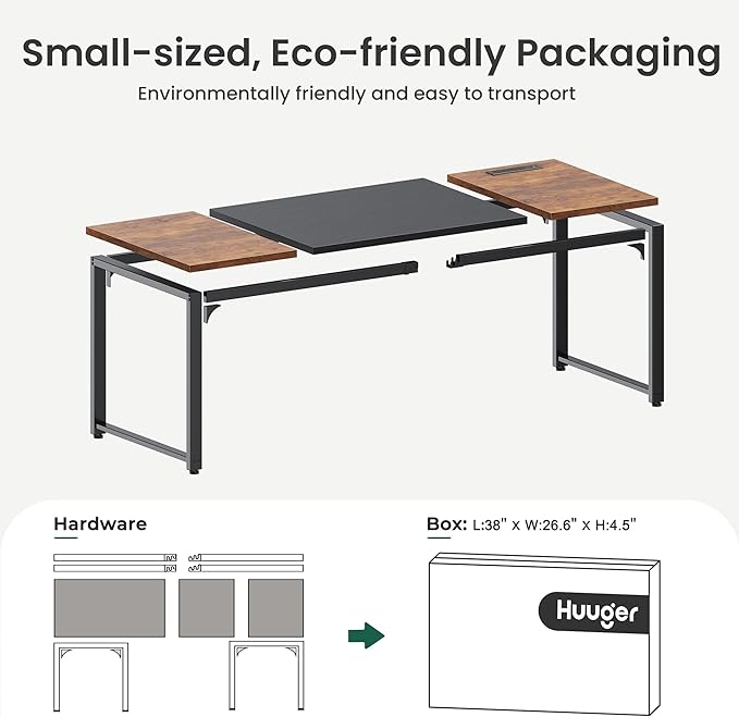 Huuger 71 x 31.5 Inch Desk with Power Outlets & USB-C, 1.2 Inch Thicker Desktop, Robust Metal Tubes, Deep Computer Desk, Heavy Duty Office Desk, Work Desk, Rustic Brown and Black