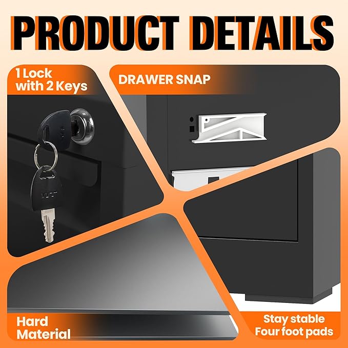 3-Drawer Locking Vertical File Cabinet, Metal Storage Cabinet for Office/Home – Secure Vertical Filing for Letter/Legal/A4/F4 Documents, Easy to Assemble Steel Cabinet, Black (Black, 3 Drawer-40"H)