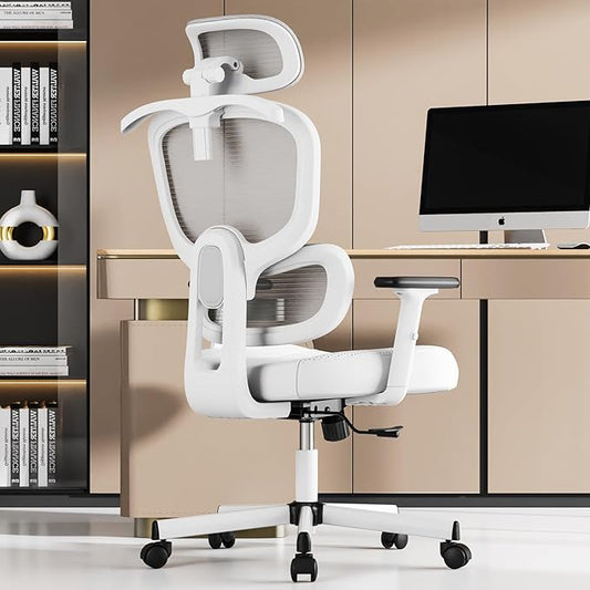 Office Chair, Ergonomic Desk Chair, High Back Desk Chair, Big and Tall Reclining Comfy Home Office Chair with Lumbar Support Breathable Mesh Computer Chair Adjustable Armrests
