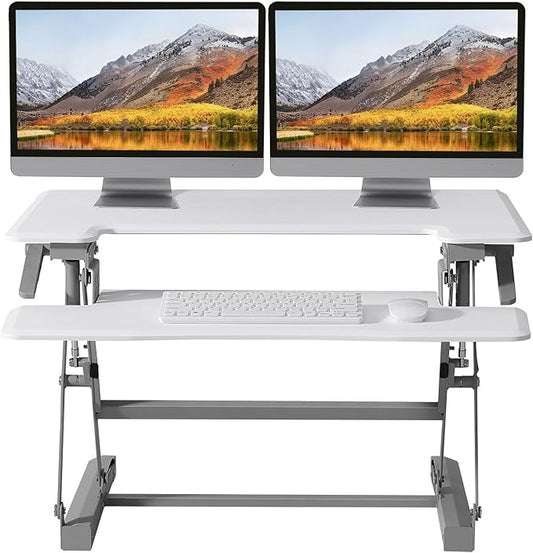36 Inch Standing Desk Converter, 12-Position Adjustable Height Computer Desk Converter, Ergonomic for Use in Home Offices and Computer Workstations，White