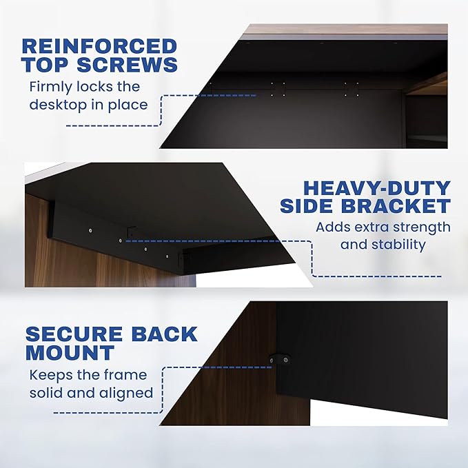 OfficeSimpli L Shaped Executive Desk with Drawers - 64x63x30 Inch - Made in USA - Ship Mostly Assembled - Home Office Workstation, Business Furniture, CEO Desk Table with Lockable Storage - Walnut