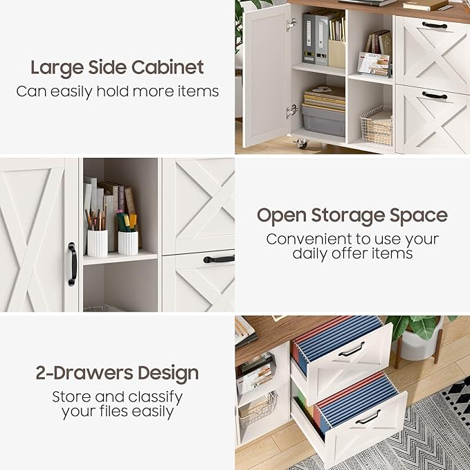 Lateral File Cabinet with 2 Drawers and Door, Mobile Farmhouse File Cabinet for Letter/A4 Size Hanging Files, Large Wood File Storage Cabinets Printer Stand for Home Office, White