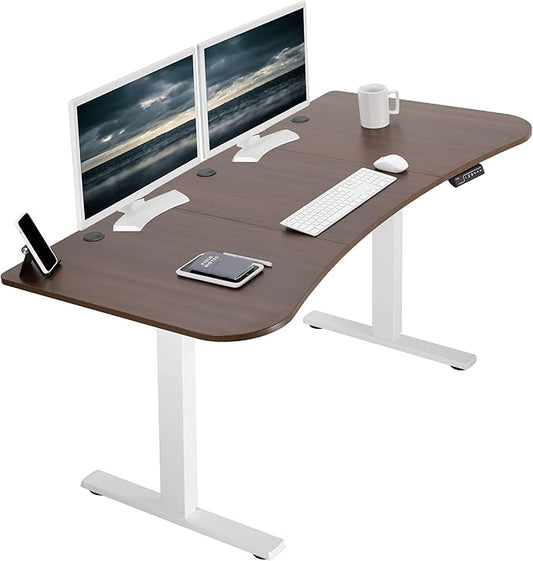 VIVO Electric 63 x 32 in Standing Desk, Memory Height Adjustment, 1B Series, Dark Walnut Top White Frame, DESK-KIT-1W1D