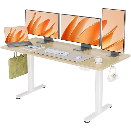 INNOVAR Electric Standing Desk, Adjustable Height Stand up Desks, 63 x 24 Inches Sit Stand up Desk for Home Office Computing, 3-Preset Memory Height Ergonomic Rising Desks, Nature