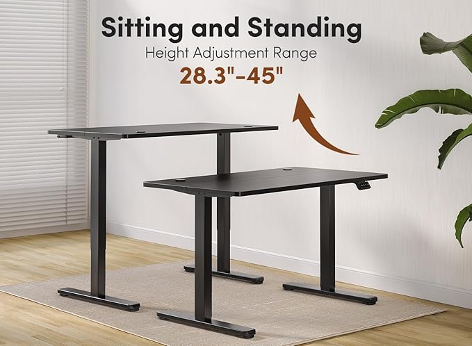 FEZIBO 55 x 24 Inchs Electric Standing Desk, Height Adjustable, Sit Stand Up, Computer Office Desk with Splice Board, Black Frame/Black Top