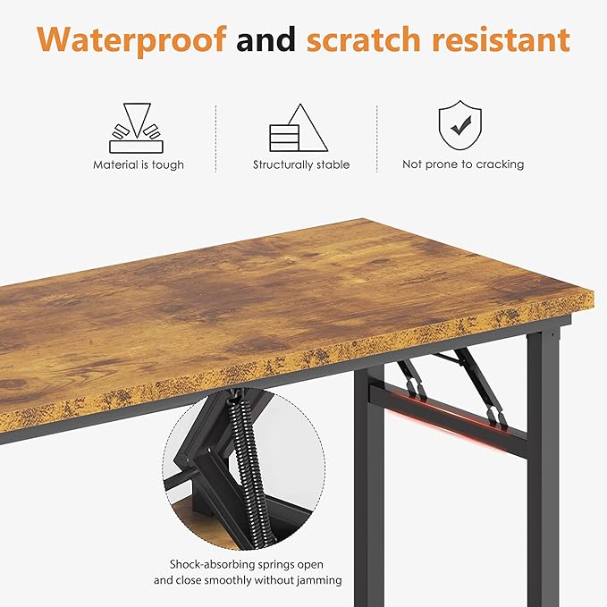 sogesfurniture Computer Desk for Small Space, Office Desk Folding Table, Small Writing Desk Compact Desk Foldable Desk, BHUS-AC5-NEW (39.4 inches, Rustic Brown)