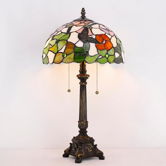 Tiffany Table Lamp Butterfly Flower Style Stained Glass Desk Lamp 12X12X21 Inches Reading Light