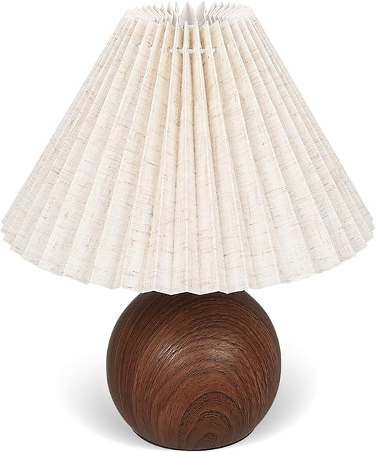 Small Pleated Table Lamp, Bedside Nightstand Lamp with Off White Lampshade, Morden Mini Lamp for Bedroom Home Office Decor, E27 Bulb Included