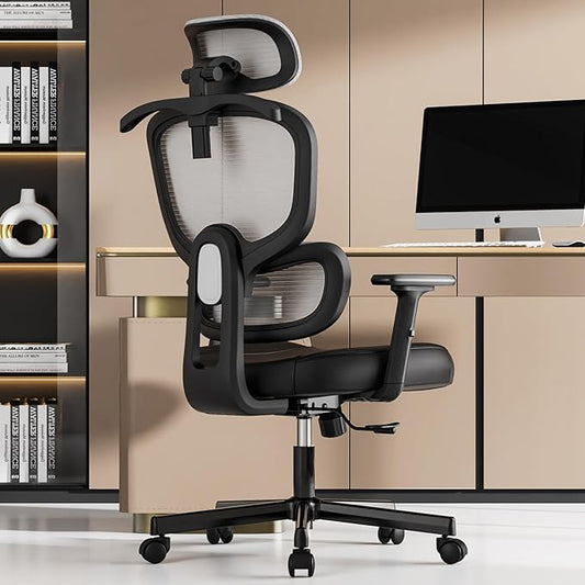 Office Chair, Ergonomic Desk Chair, High Back Desk Chair, Big and Tall Reclining Comfy Home Office Chair with Lumbar Support Breathable Mesh Computer Chair Adjustable Armrests