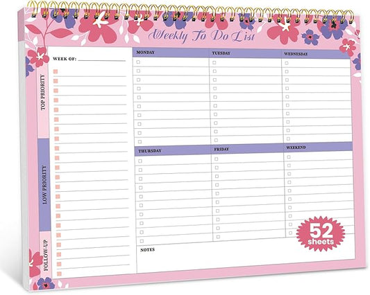Weekly To Do List Notepad with 52 Undated Sheets（8.5"×11"）- Undated Weekly Planner Notepad for Office Desk Accessories and Supplies - Petal Pink