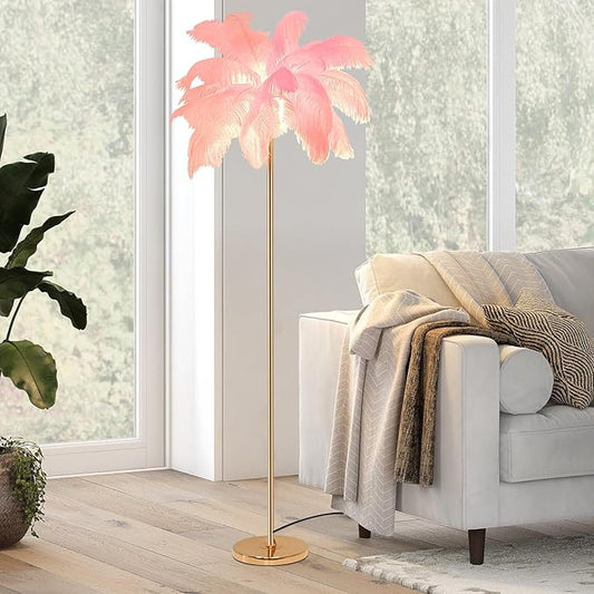 ZYLEIESENBAO Pink Ostrich Lamp Romantic Feather Lamp Nordic Fluffy Standing Light for Bedside Creative Feather Floor Lamp for Sofa Living Room Girl Bedroom Decoration Hotel Wedding Event