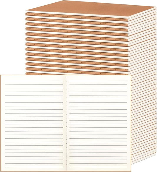 60 Pack A5 Ruled Lined Kraft Notebooks Bulk, Journaling Notebooks, A5 Lined College Ruled Notebook, 8.3x5.5 Inches 60 Pages Travel Journal Notebooks Set for Work, School, Student, Kids, Writing