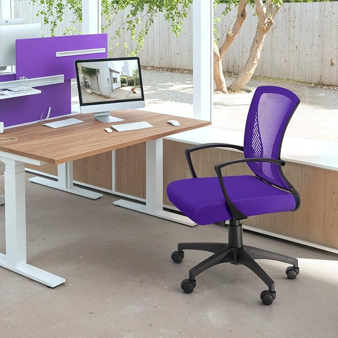 Furmax Office Chair Ergonomic Computer Desk Mesh Chair Mid Back Swivel Lumbar Support with Armrest (2, Violet)