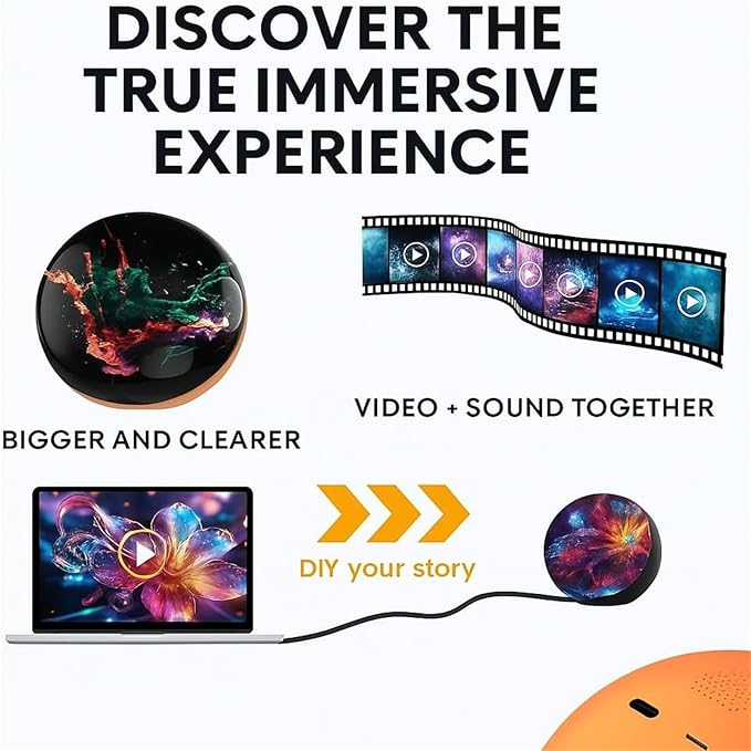 Memory Sphere Lamp, Memory Orb Lamp, Crystal Ball Video Player, 3D Video Photo Display Sphere, Uploadable Videos Photos, LED Night Light for Bedroom Living Room(Yellow)
