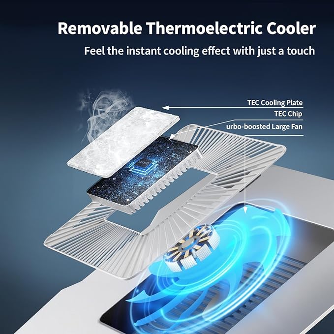 Peltier Laptop Cooler Stand - Thermoelectric Cooling Pad for 12-19" Laptops, Detachable Design with Height/Angle Adjustment, Ultra-Quiet Cooling for Gaming&Office