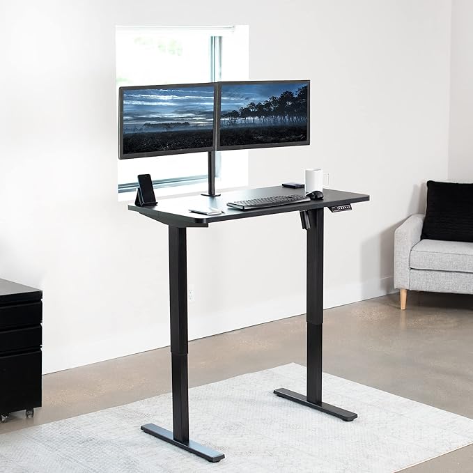 VIVO Electric 43 x 24 in Standing Desk, Memory Height Adjustment, 1B Series, One-Piece Black Top, Black Frame, DESK-KIT-1B4B