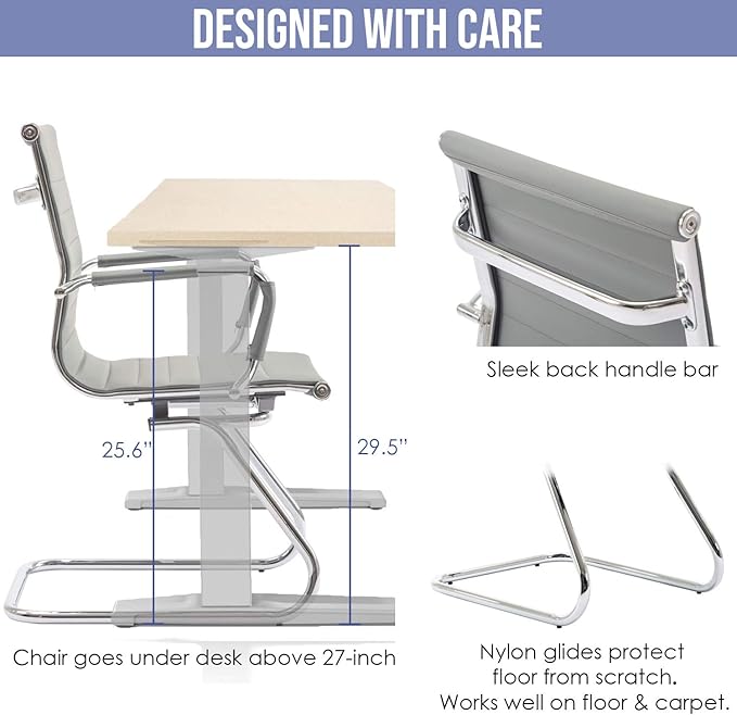 Wahson Office Guest Chairs Set of 10, Leather Reception Chairs, Mid Back Waiting Room Chair, Conference Chairs with Sled Base, Desk Chair No Wheels for Meeting/Lobby/Restroom, Grey