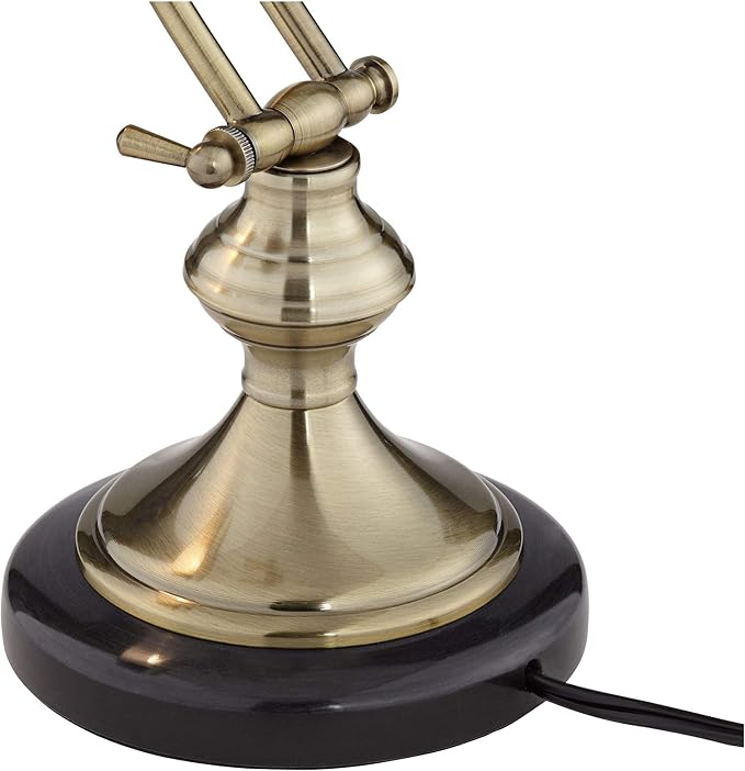 Regency Hill Traditional Piano Banker Desk Lamp 12" High Antique Brass Gold Metal Shade Adjustable Arm Decor for Living Room Bedroom House Bedside Nightstand Home Office Reading Family