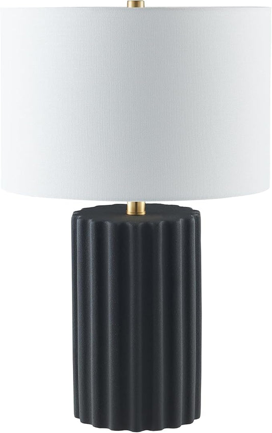 Henn&Hart 23" Tall Table Lamp with Fabric Shade in Flat Black/Gold, for Home, Living Room, Bedroom, Entertainment Room, Office, Kitchen, Dining
