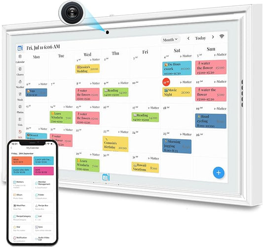 15.6 Inch Digital Calendar,Desktop&Wall Calendar Planner,Chore Chart,Meal Planning,Photo Share,Alarm Reminder,Task Rewards System,TouchScreen Smart Electronic Calender for Family Organizer- 5MP Webcam