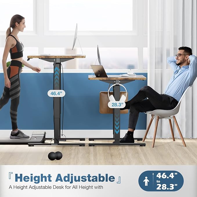 Sweetcrispy Electric Standing Desk Adjustable Height, 55x24 Inch Sit Stand Up Home Office Desks Computer Workstation PC Work Table with 3 Memory Preset Splice Wood Board Metal Frame, Rustic