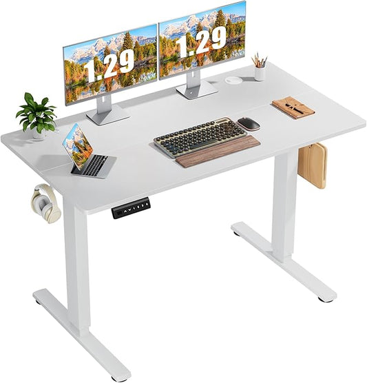 Sweetcrispy Standing Desk Adjustable Height, 48inch Electric Sit Stand up Desk for Home Office, Modern Rising Work Table for Computer Laptop, Lift Gaming Desk Sturdy Ergonomic Workstation, White