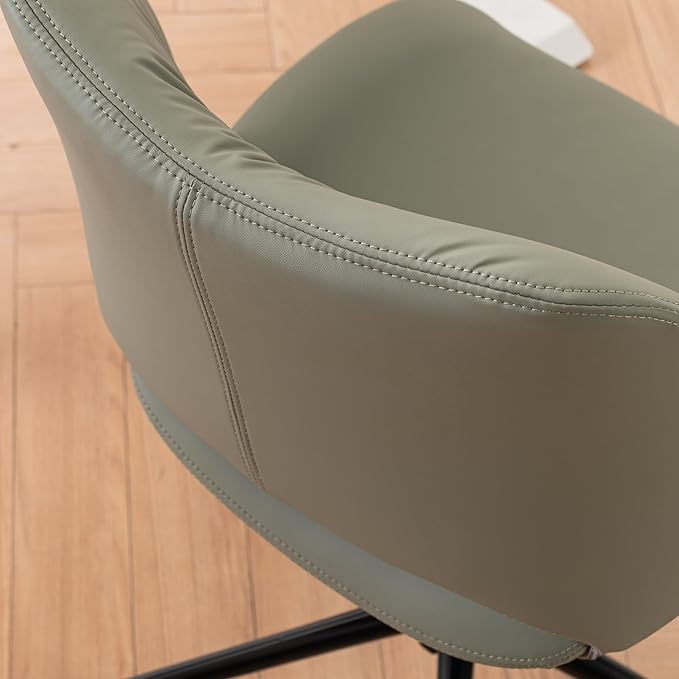 Rowill Armless Office Desk Chair, Ergonomic PU Leather Modern Task Chair with Back Adjustable Height, 360° Swivel Vanity Chairs with Wheels for Small Space, Home Office, Bedroom, Olive Green