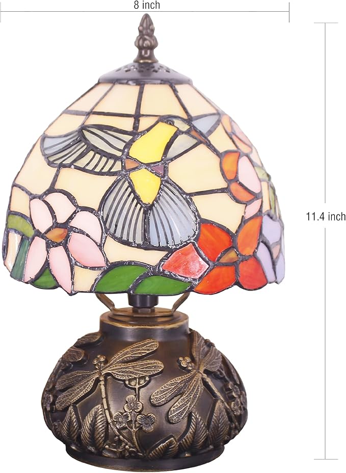Small Tiffany Lamp Mini Stained Glass Table Lamp Hummingbird Style Mushroom Desk Light Memory Sympathy Lamp 8X11 Inch