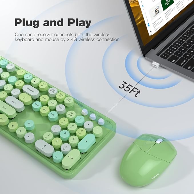 Wireless Keyboard and Mouse Combo - GEEZER Olive Green Full-Sized Colorful Keyboard 104 Keys - USB 2.4 G Receiver Plug and Play with Round Keycap Typewriter Keyboards, for Windows, PC, Laptop, Desktop