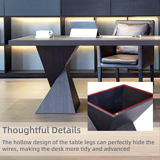 Modern Executive Desk 71IN(Acrylic Table Leg)(Wooden Texture Design) Home Office Desks Includes Hollow Table Leg Hide Wires,Large Desktop