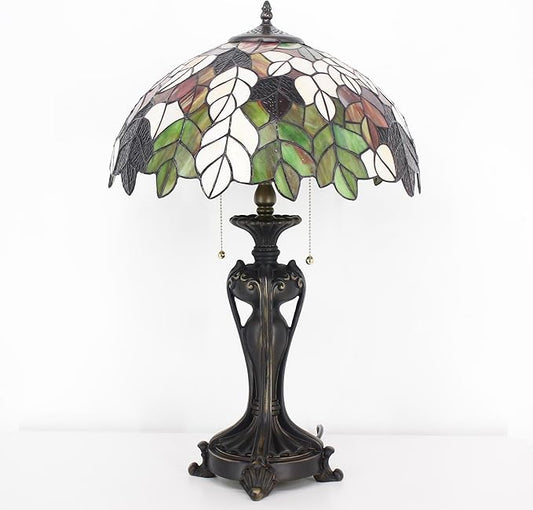 Tiffany Stained Glass Table Lamp 16X16X24 Inch Maple Leaf Style Desk Bedroom Living Room Antique Reading Light (Maple Leaf)